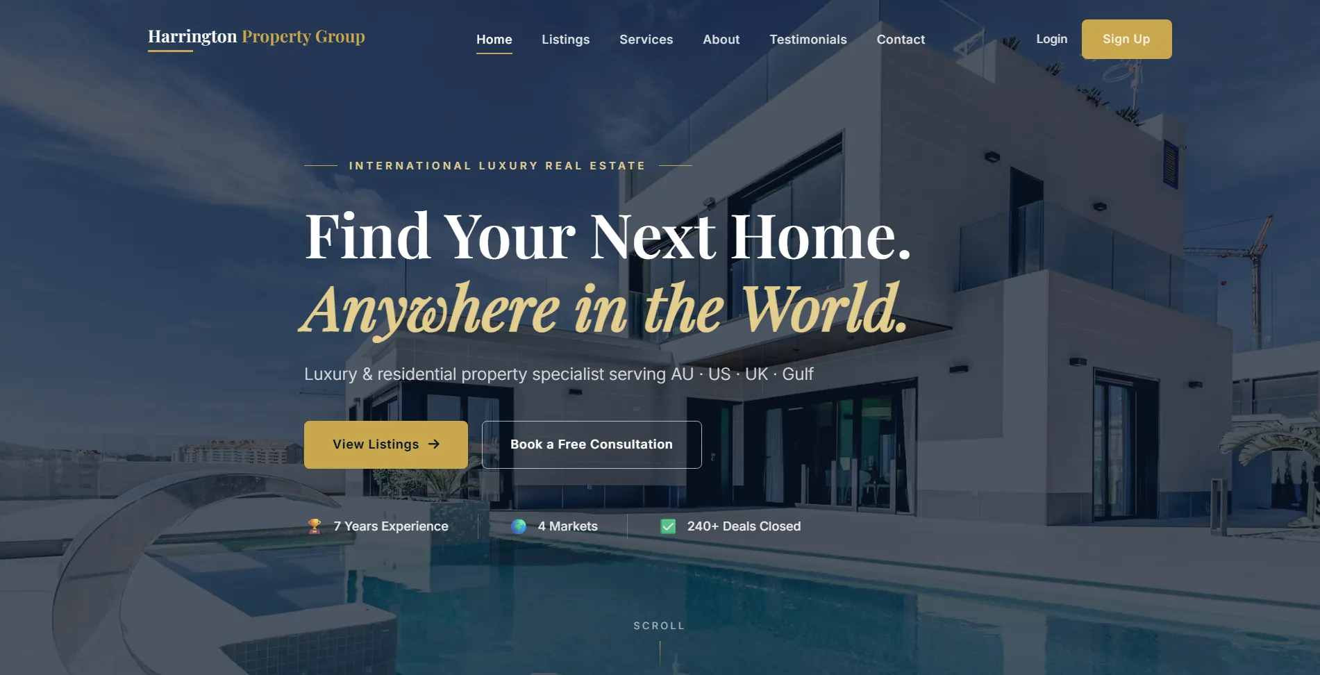 Harrington Property Group real estate website with a modern home