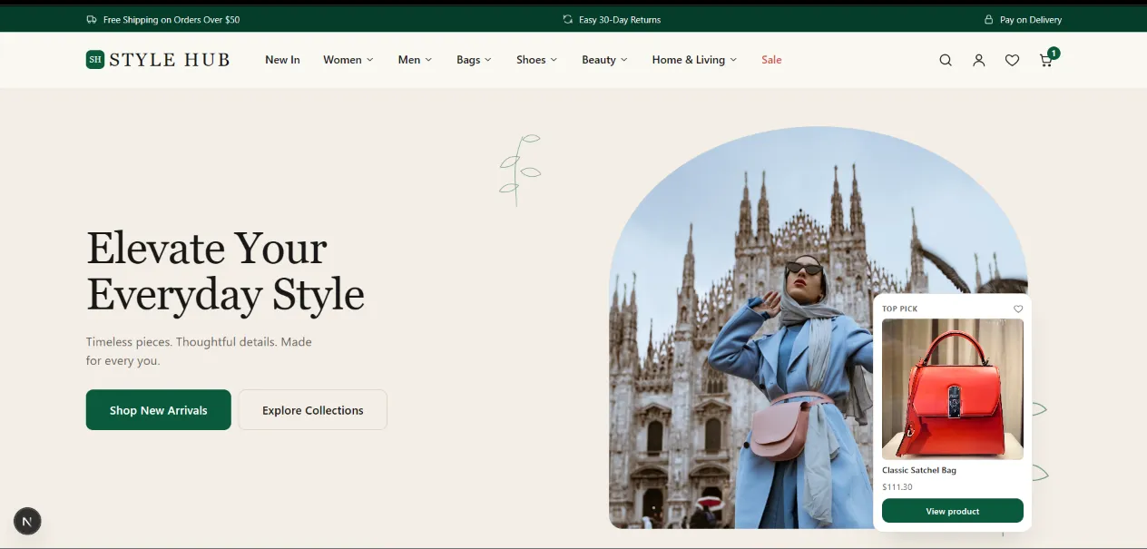 Style Hub fashion storefront with clothing and accessories
